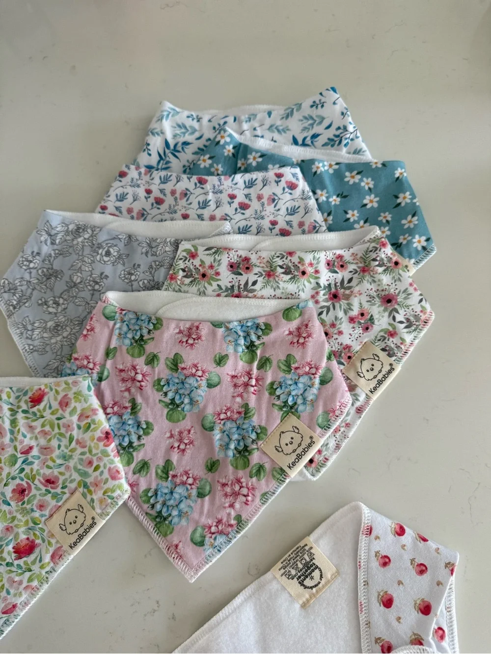 Floral & Strawberry Baby Bandana Bibs - Pack of 8 - White, Pink, Blue, Gray